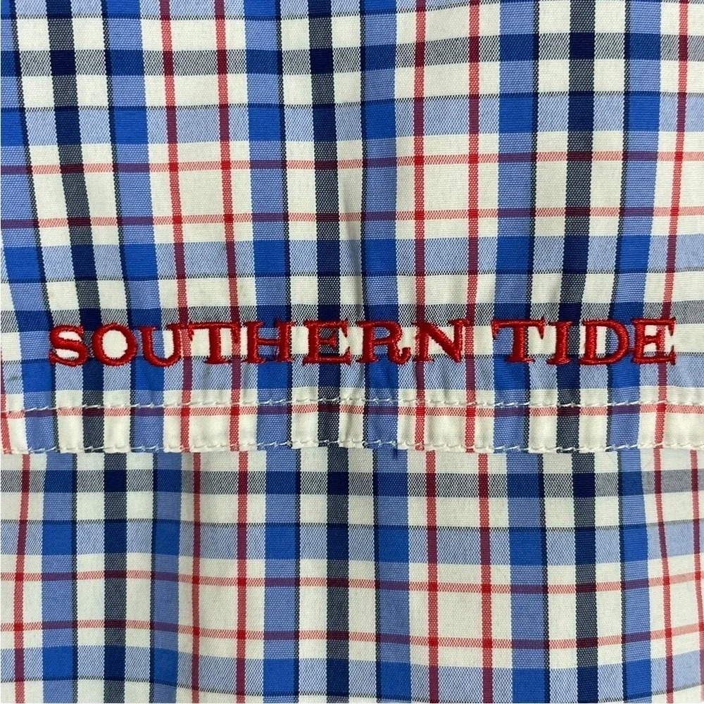 Southern Tide Fishing Shirt Mens L Blue Plaid Performance Long Sleeve Vent Back